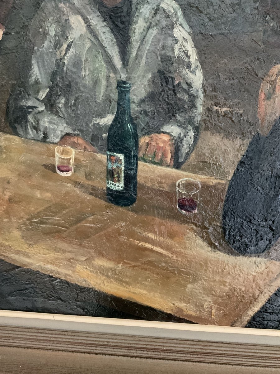 Large Oil On Canvas: “the Wine Drinkers” By Guy Pennamen -photo-6