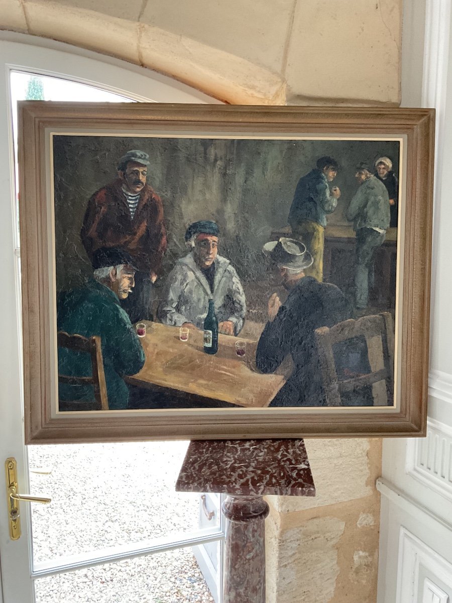 Large Oil On Canvas: “the Wine Drinkers” By Guy Pennamen 