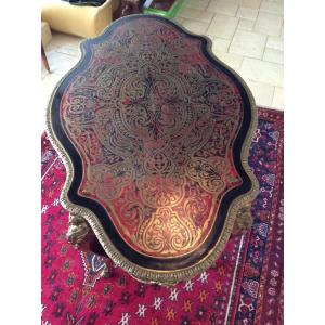 Middle Table In "boulle" Marquetry Red Tortoiseshell And Brass