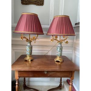 Pair Of Chinese Porcelain Lamps Mounted Gilt Bronze