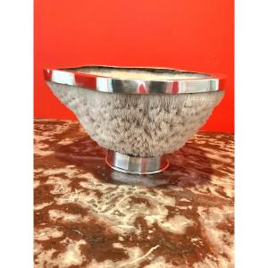 Important Coral Cup Set With A Silver Metal Border
