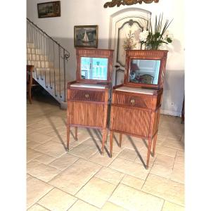 Rare Pair Of Louis XVI Bedside Tables With Mahogany Curtain