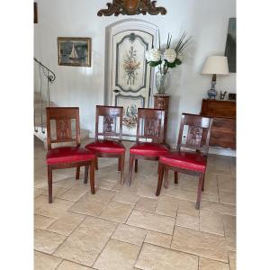 Suite De 4 Chaises Restauration En Acajou Et Placage D’acajou