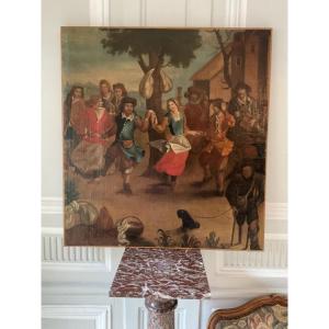 Grande Huile Sur Toile : école Flamande Du XIXe Siècle : « scène De Danse De Village »