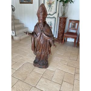 Large Carved Wooden Statue Of Saint Benedict (17th Century)