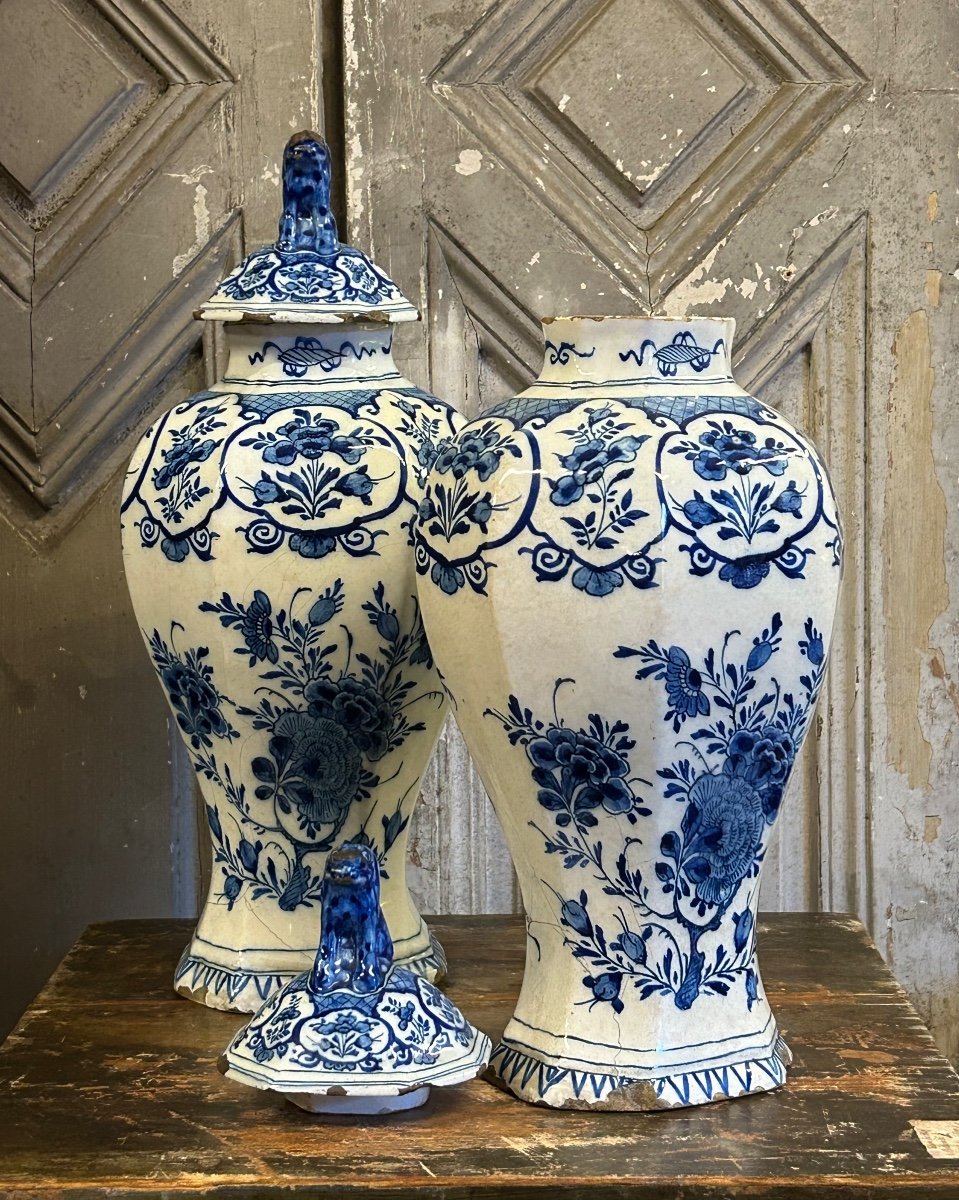 Paire De Vases Delft XVIIIe-photo-2