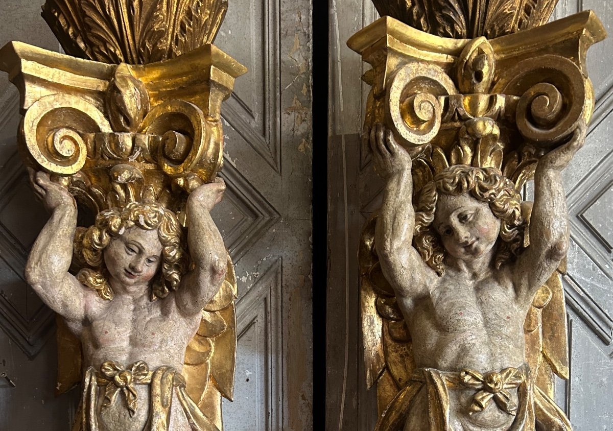 Rares Cariatides Anges Vers 1700-photo-1