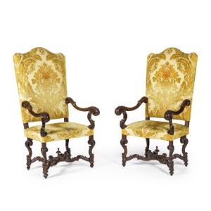 Pair Of Walnut Armchairs Early 18th Century