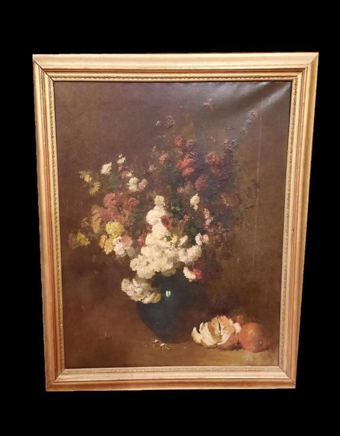 Oil On Canvas - Still Life Of Flowers - By Louis-edmond Mettling (1847-1904)-photo-2