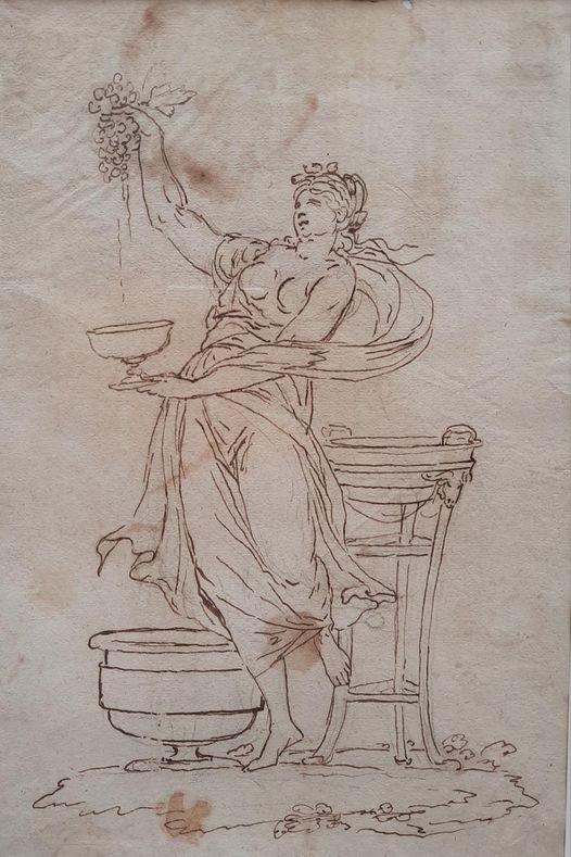 Dessin Sur Papier - Bacchante à La Grappe De Raisin (xviiie Siècle)-photo-2