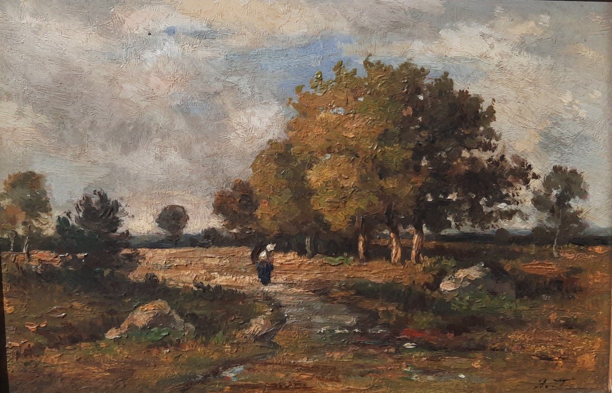 Oil On Wood - Country Landscape (barbizon - 19th C)