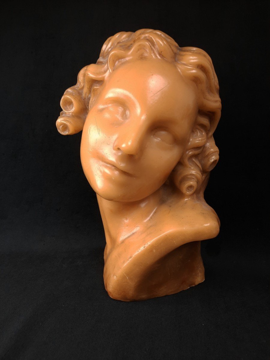 Sculpture En Cire d'Un Buste De Femme (xxe Siècle)-photo-3