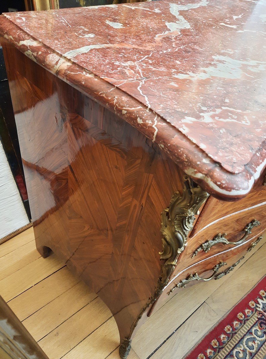 Commode en  marqueterie de palissandre époque  Louis XV (XVIIIe siècle) dessus marbre-photo-2