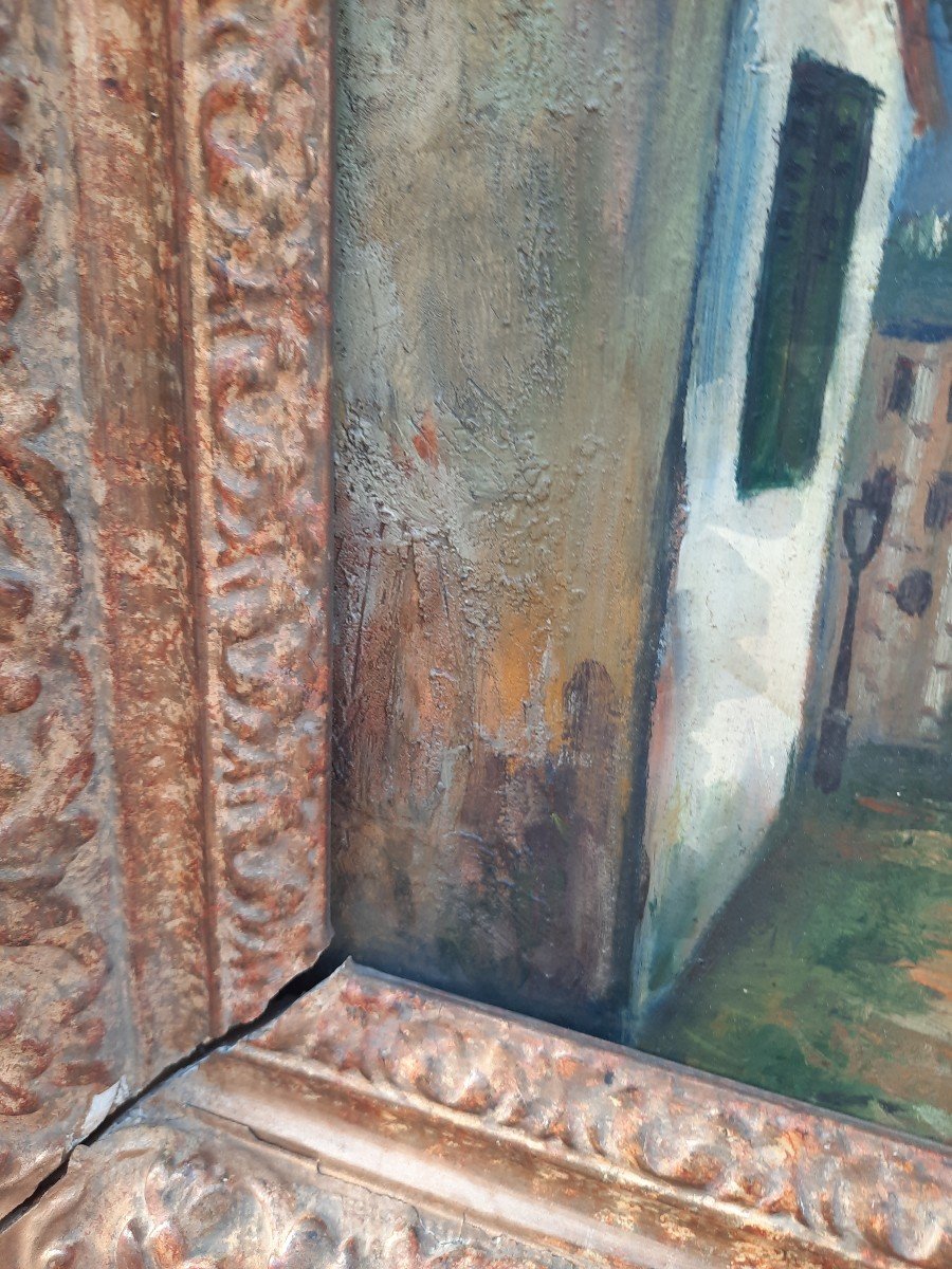 Huile Sur Toile - Vue de la maison de Mimi Pinson (xxe Siècle) cartouche BERNAT-photo-3