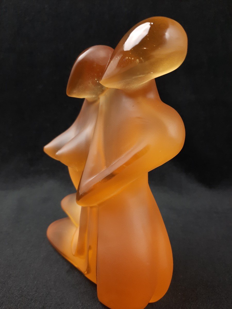 Crystal Sculpture Of A Couple - Cristallerie Royale De Champagne (20th Century)-photo-2