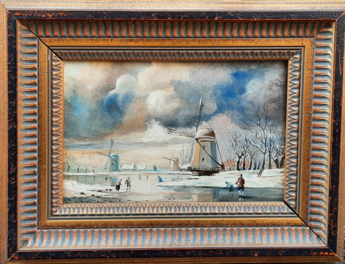 Pair Of Oils On Wood - Landscapes (20th Century)-photo-2
