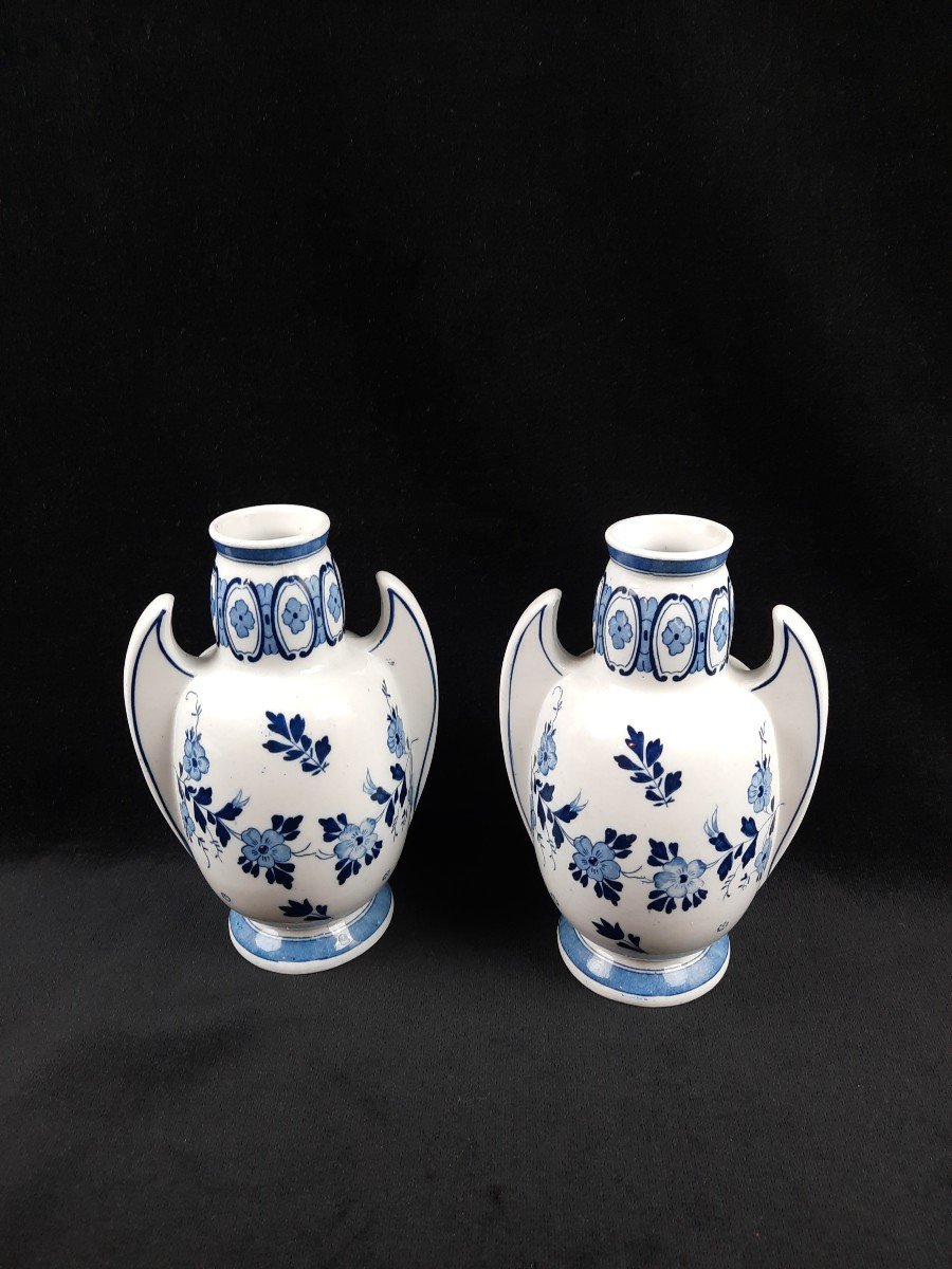 Paire De Vases En Faïence De Delft (xxe Siècle)-photo-4