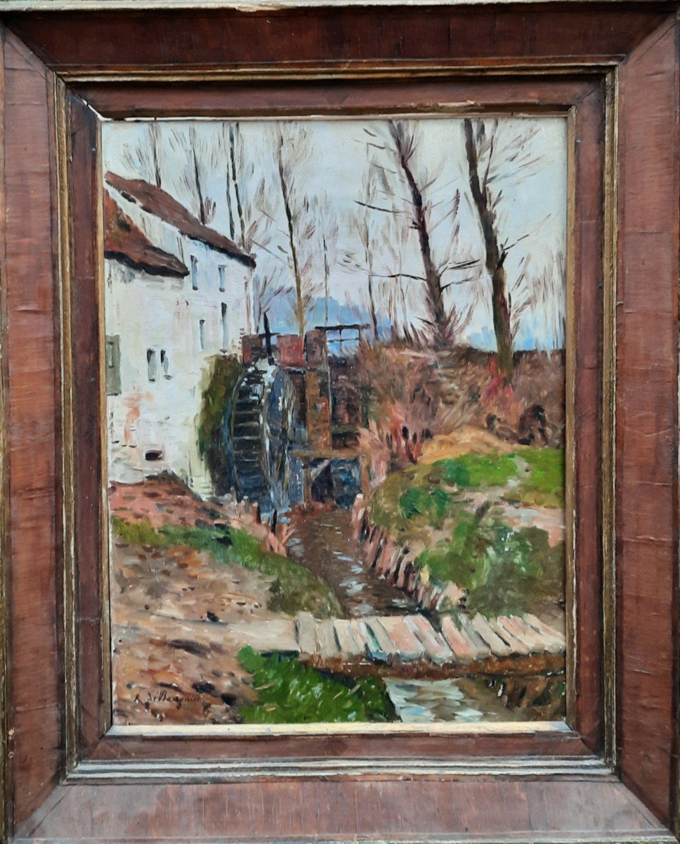 René De Baugnies (1869-1962) - Huile Sur Toile Le Moulin-photo-4