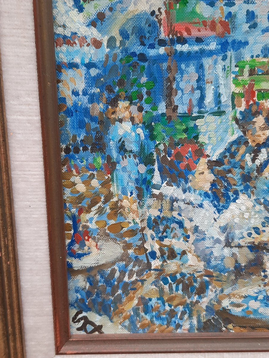 Huile Sur Panneau - A La Terrasse d'Un Café (xxe Siècle)-photo-1