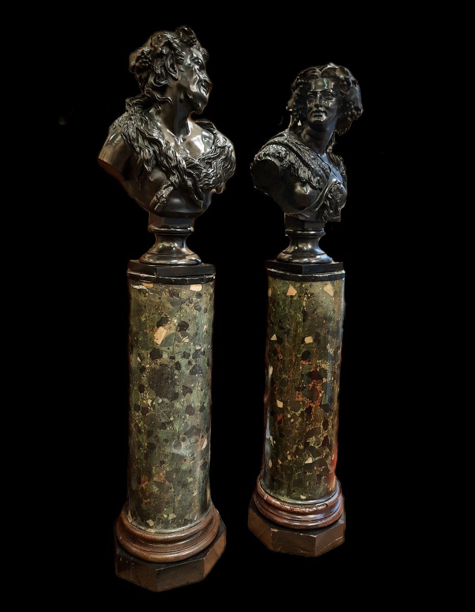 Jean-baptiste Auguste Clésinger (1814-1883) - Pair Of Bronze Busts "fauna And Bacchante"-photo-2