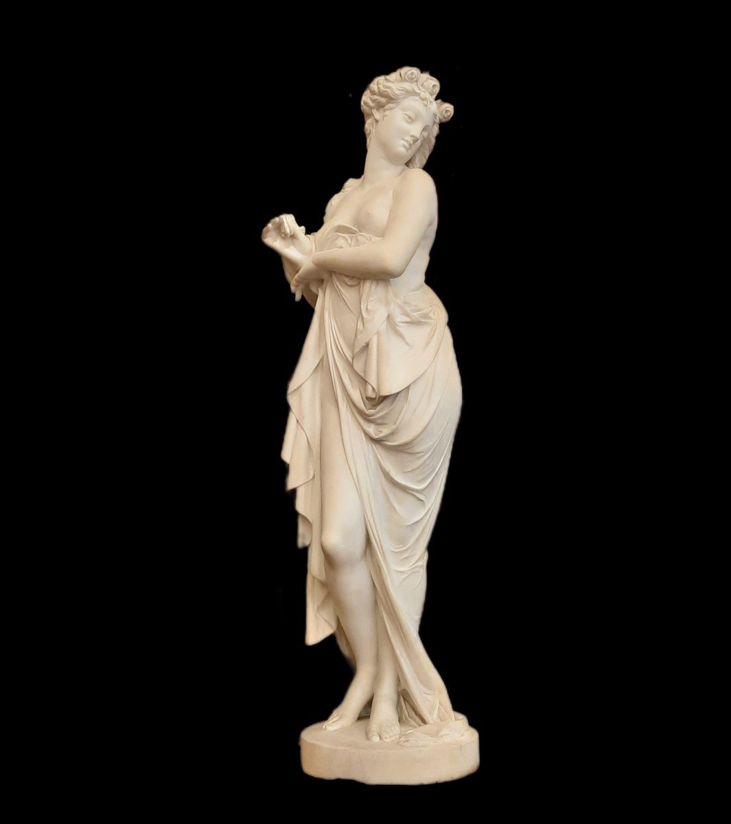 Marble Sculpture Nymph With Flowers - Carrier B (19th Century)