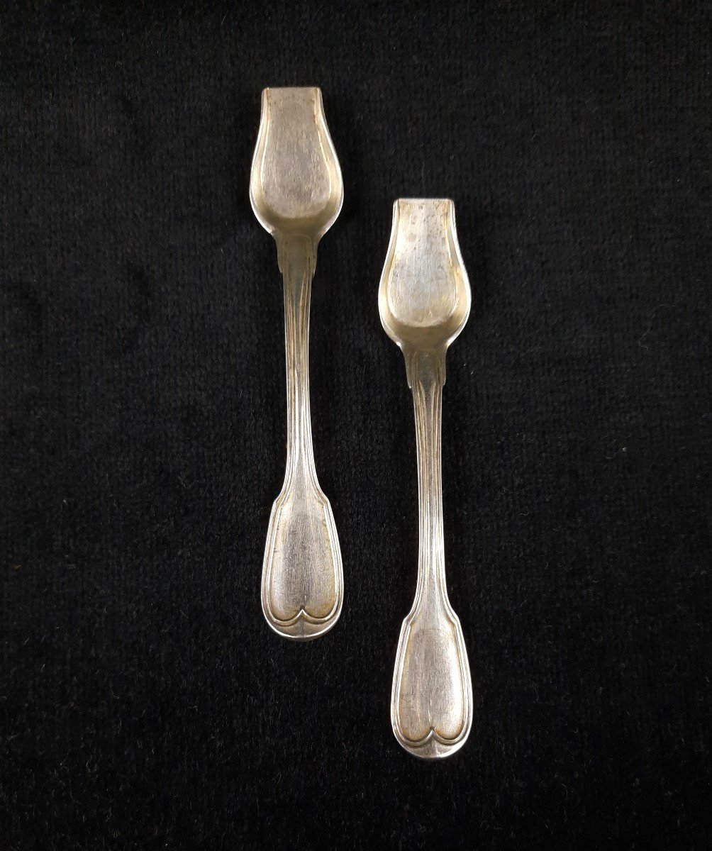 Pair Of Saleron Spoons In Solid Silver (19th Century)