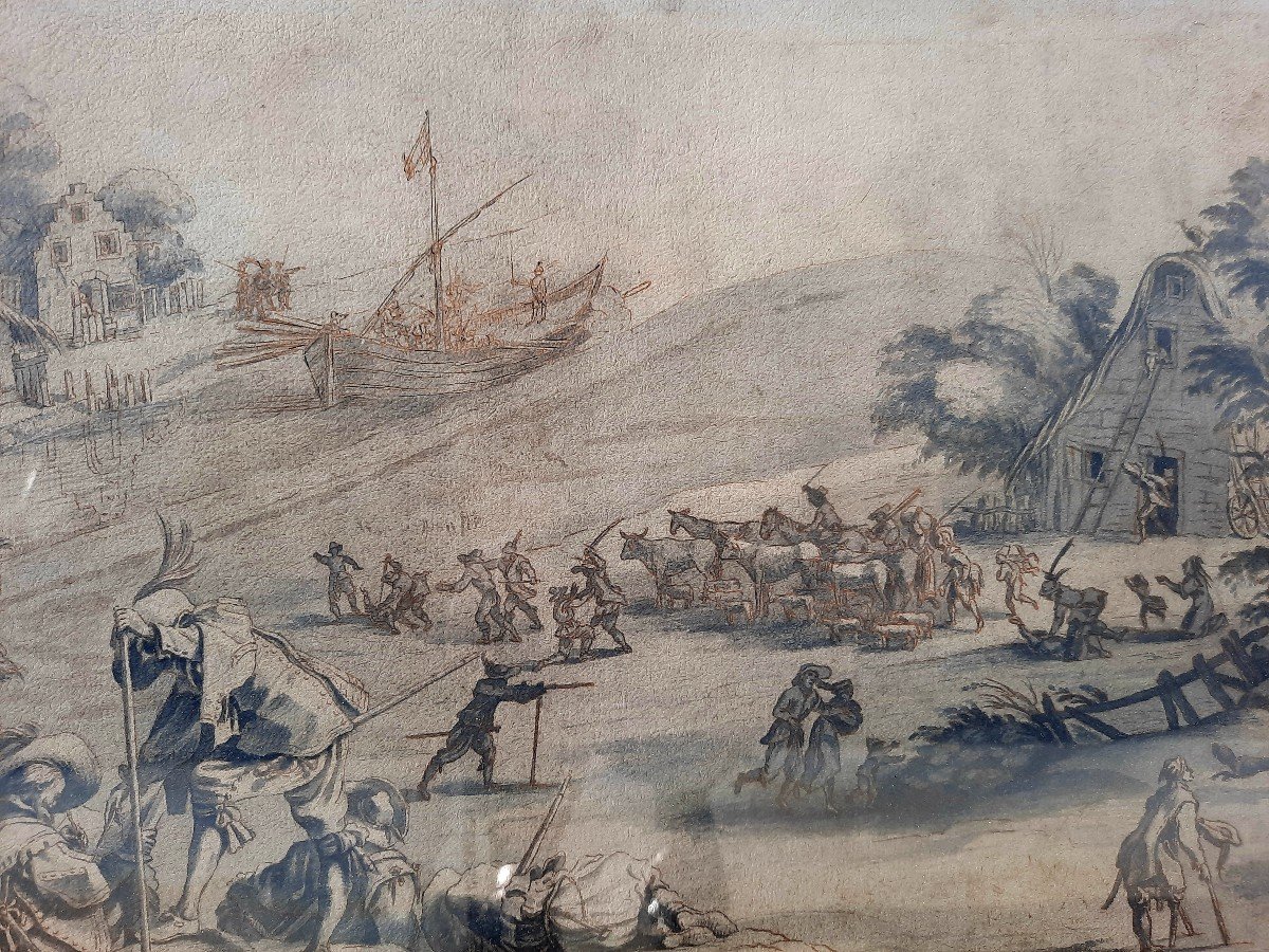 Drawing On Paper - Combat Scene - (19th Century)-photo-2