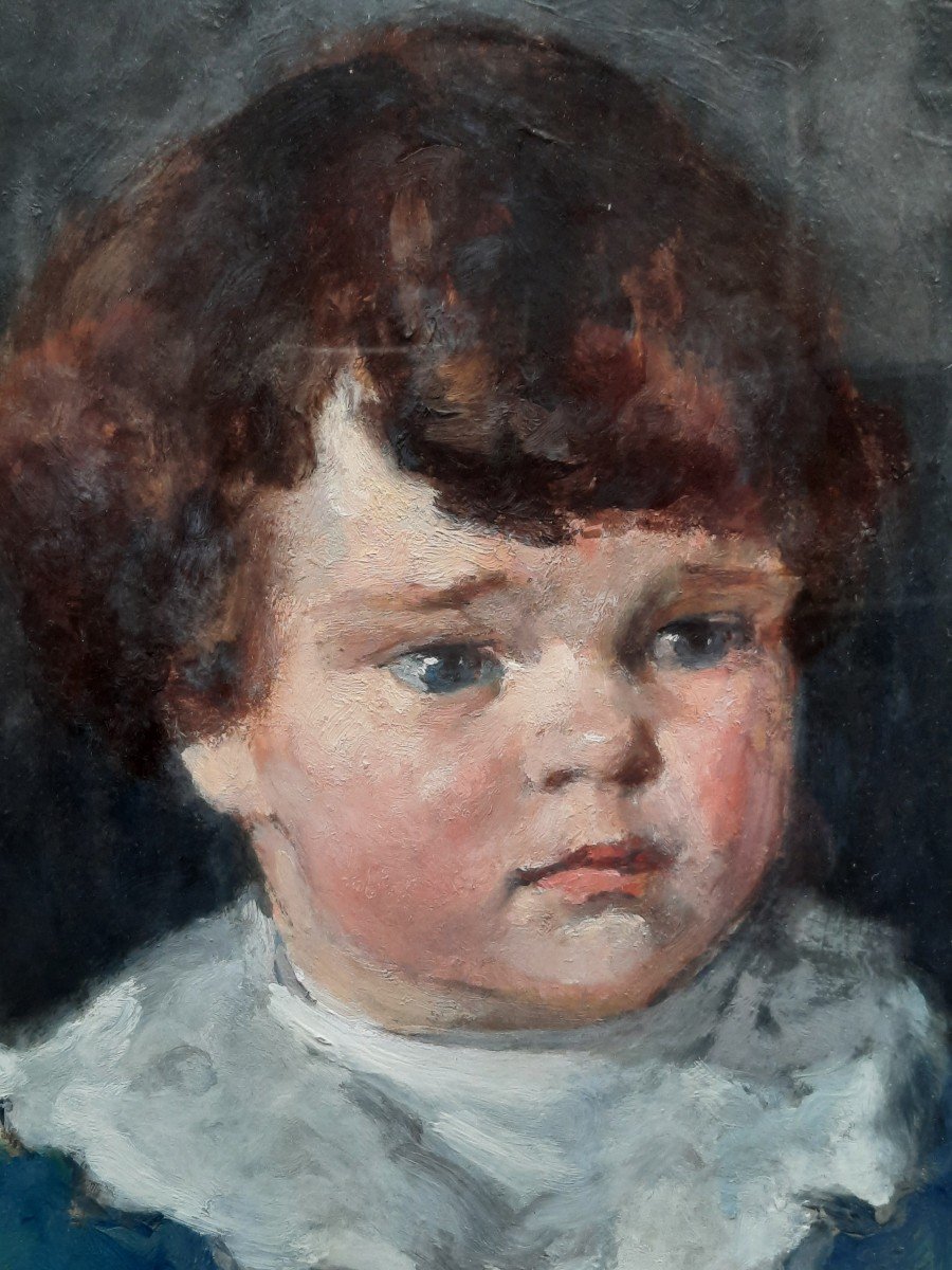 Gouache sur papier - Portrait d'enfant - Gabriel-Charles Blétel (XXe siècle)-photo-2