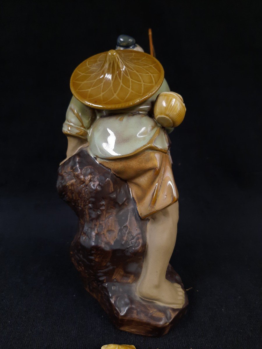 Sandstone Sculpture Of A Fisherman (china - 20th Century)-photo-2