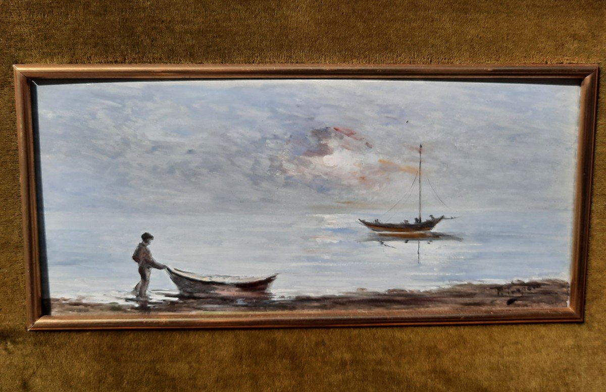 Pedro Trapero (1918-2005) - Oil On Porcelain - Seascape -photo-2