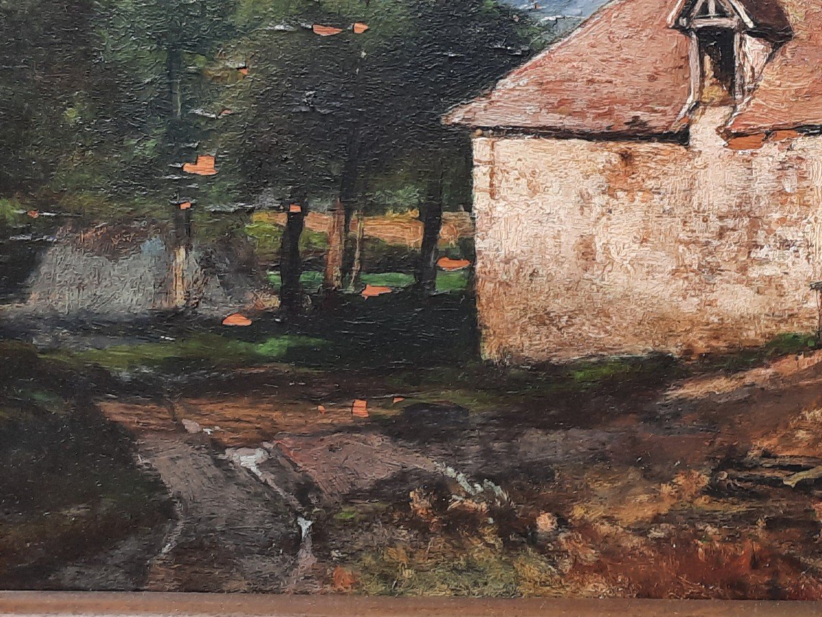 Louis Jean Jacottet (1843-1906) - Huile Sur Panneau - Scène Champêtre Au Village -photo-2