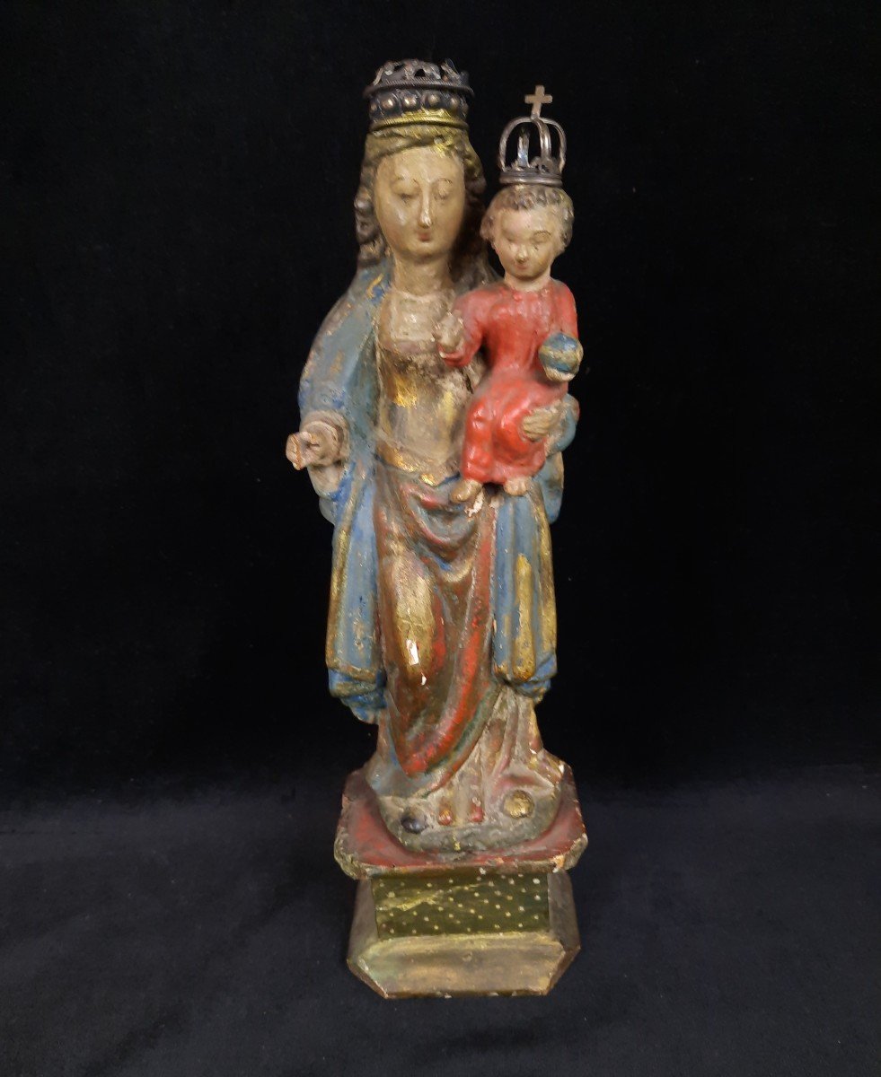 Sculpture En Bois - Vierge à l'Enfant (xviiie Siècle)