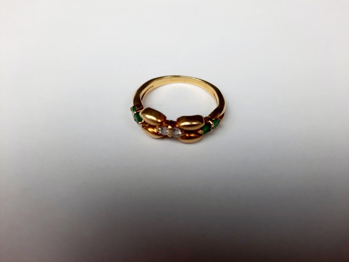 Ring In 18-karat Gold And Green Stones-photo-2