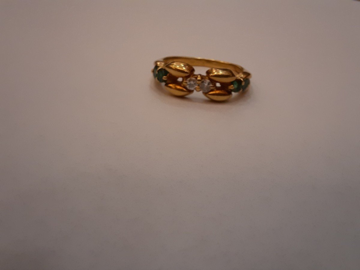 Ring In 18-karat Gold And Green Stones-photo-2