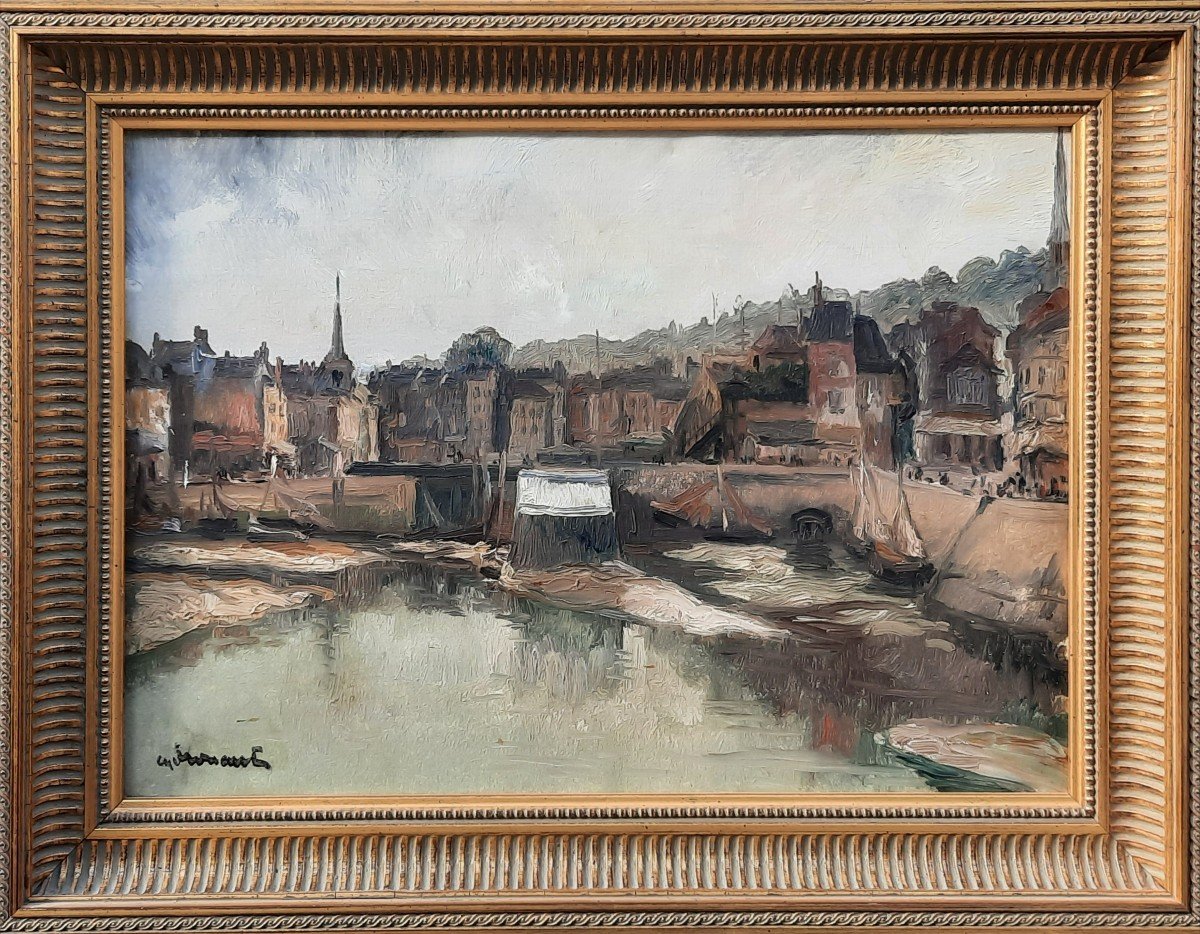 Huile Sur Toile - Honfleur (xxe Siècle)-photo-4