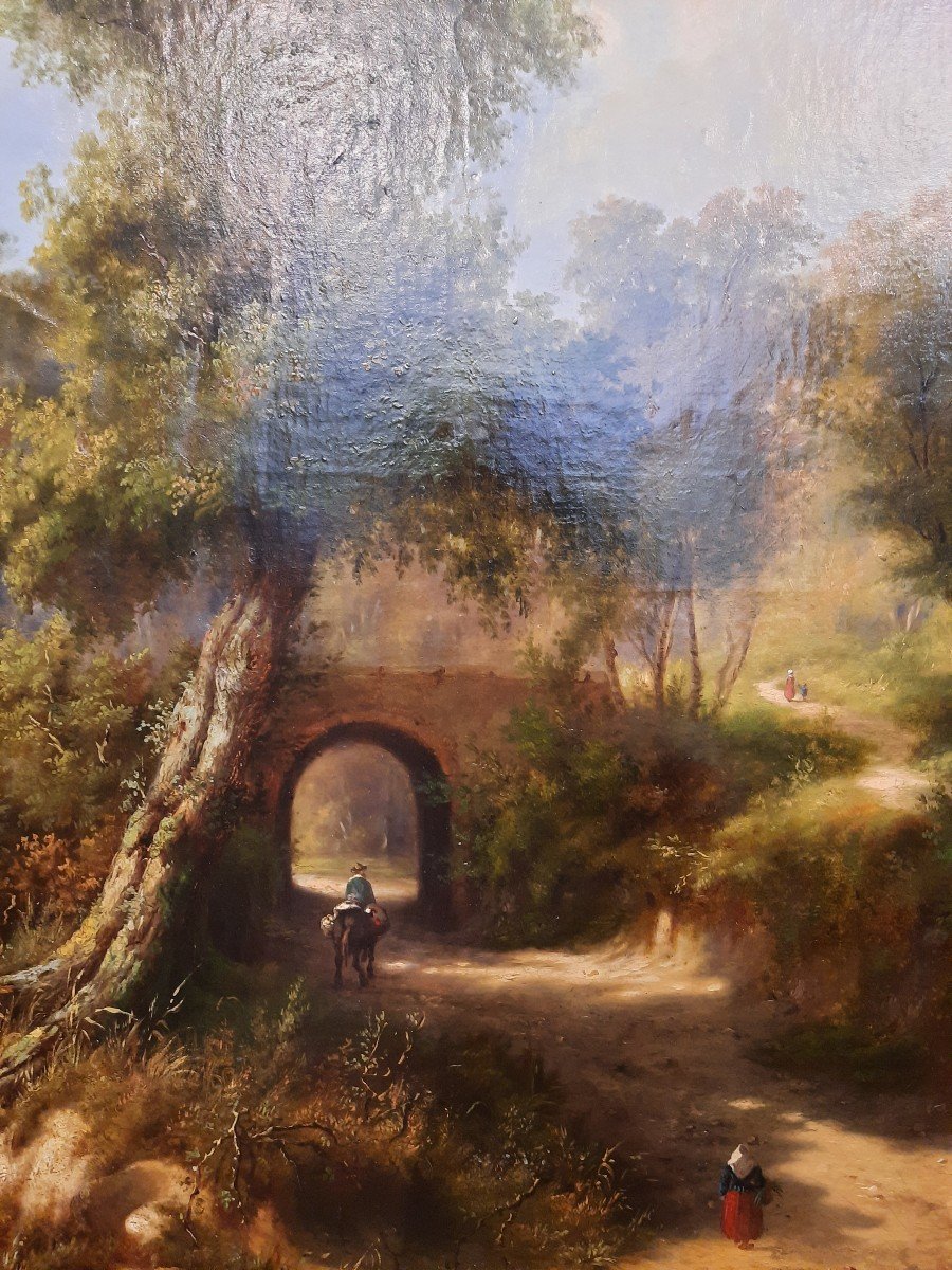 Oil On Canvas - Rider Under The Woods - 19th Century-photo-2