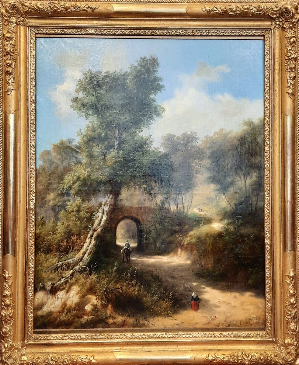 Oil On Canvas - Rider Under The Woods - 19th Century-photo-4