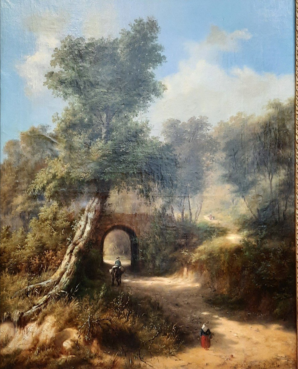 Oil On Canvas - Rider Under The Woods - 19th Century