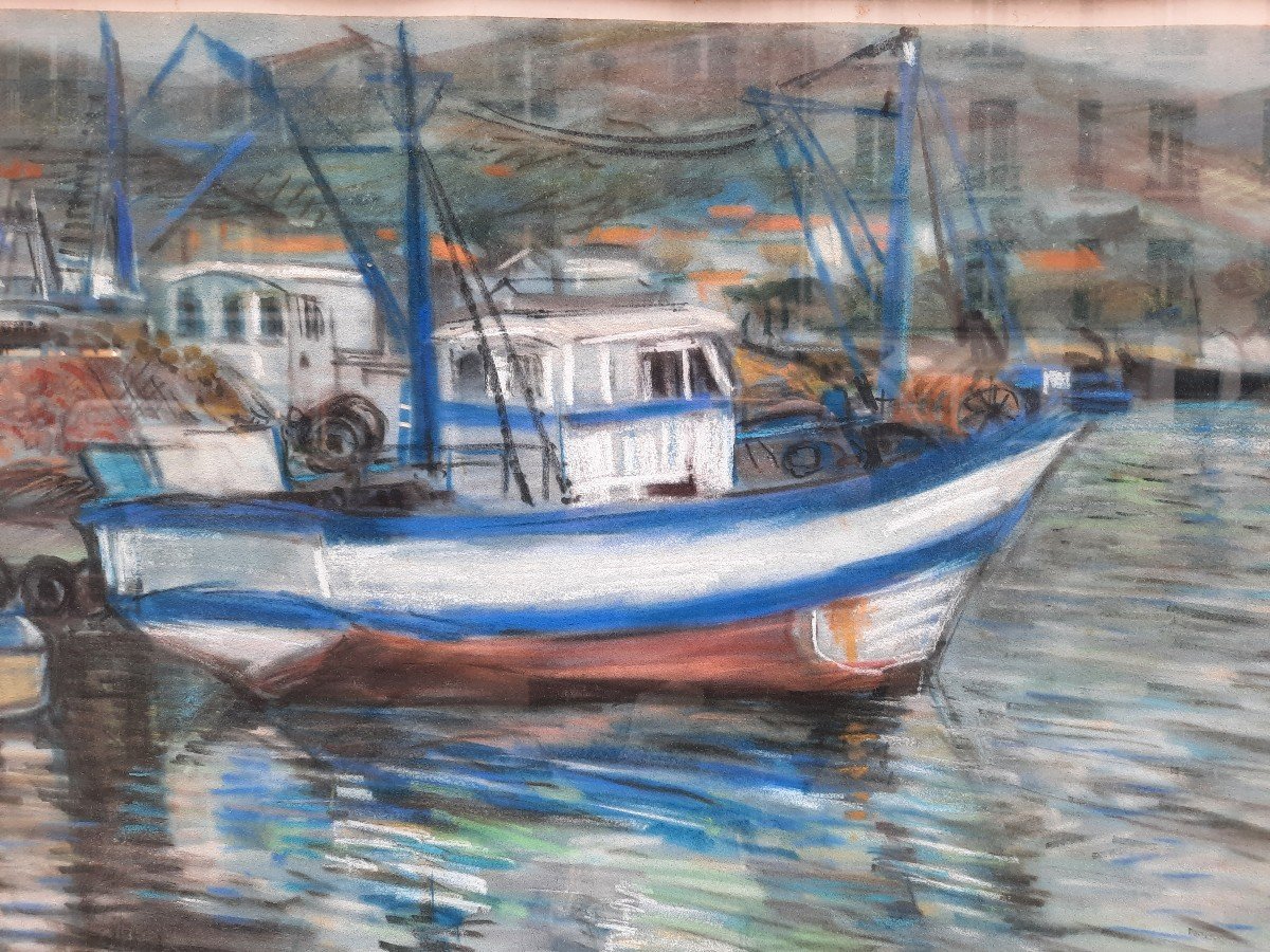 Pierre Chartron (?? - 2013) - Pastel On Paper - Trawler In The Water -photo-2