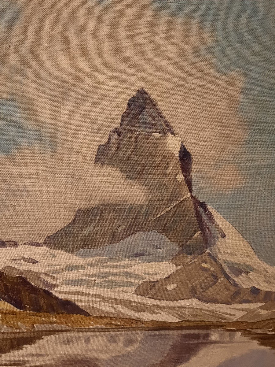 Willy Monnier (1909-1981) - Oil On Canvas - The Matterhorn -photo-3