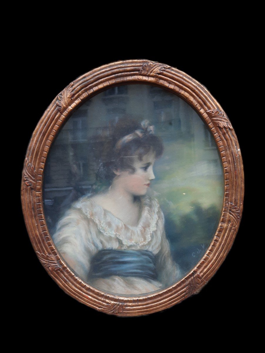 Paire De Pastels - Portrait Jeune Fille (xixe Siècle)-photo-2