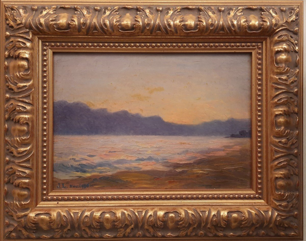 Oil On Wood - Sunset On The Sea (20th Century)-photo-4