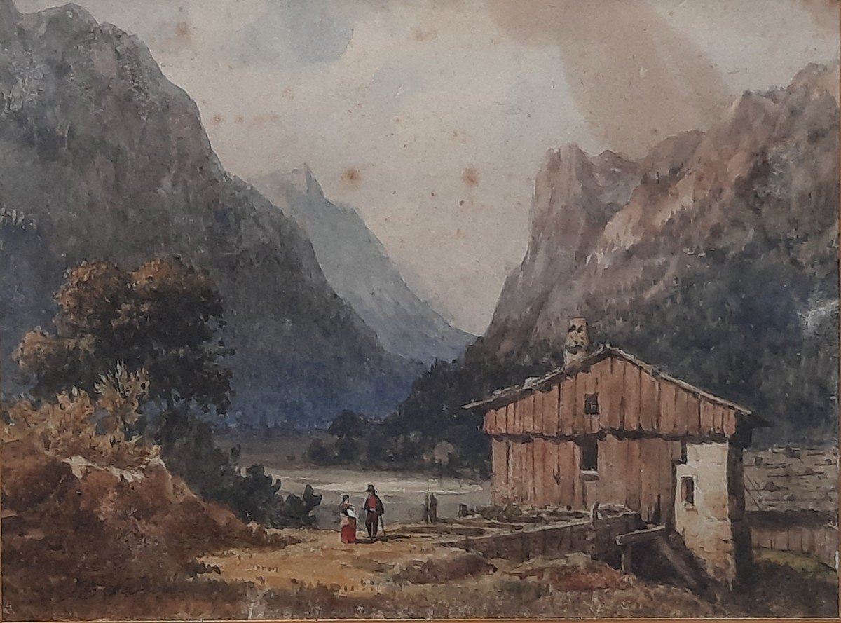 Hippolyte Sebron (1801-1879) - Gouache Sur Papier - Paysage De Suisse-photo-4