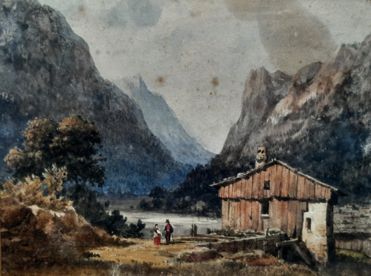 Hippolyte Sebron (1801-1879) - Gouache Sur Papier - Paysage De Suisse