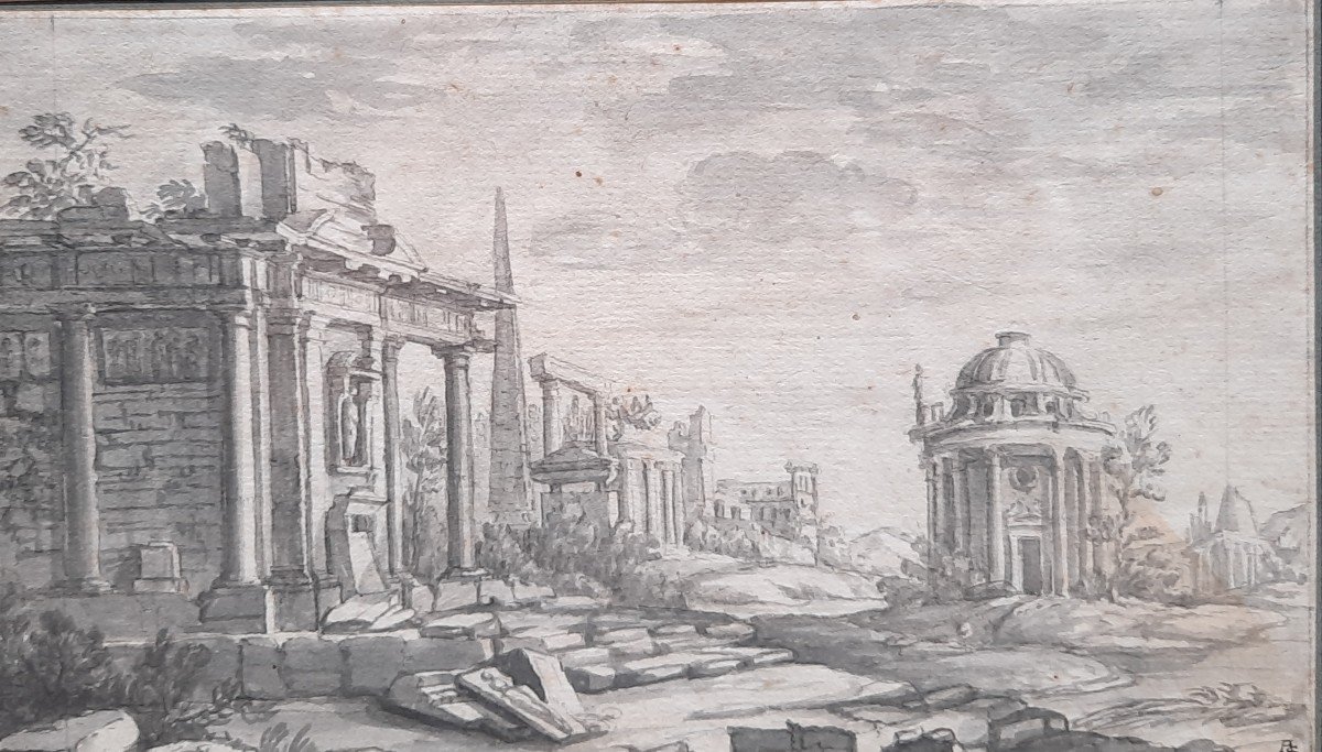 Wash Drawing - Architectural Cappricio (19th Century)