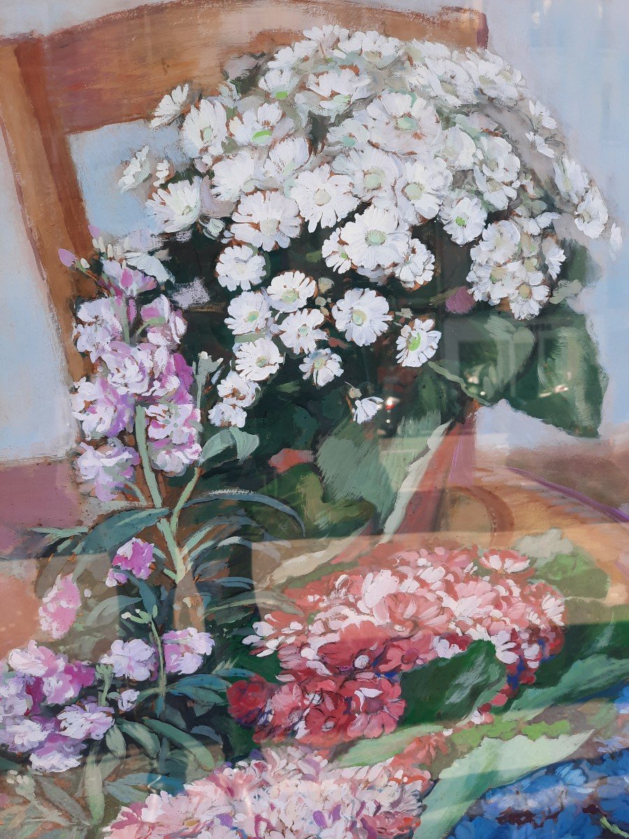 Drian (1885-1961) - Gouache - Bouquet De Fleurs -photo-2