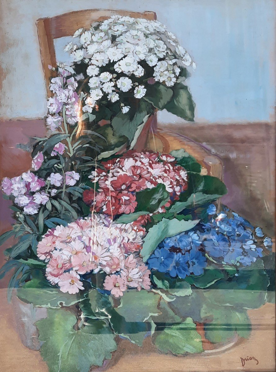 Drian (1885-1961) - Gouache - Bouquet De Fleurs 