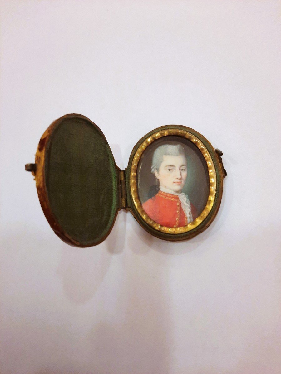 Miniature In Its Leather Case (18th Century)-photo-2