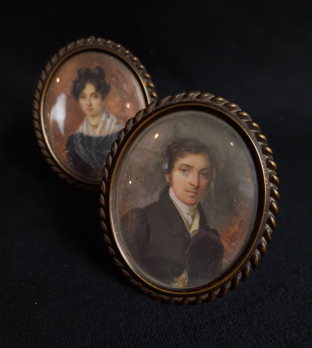 Paire De Miniatures - Portraits - Jean-pierre Drouin (xixe Siècle)