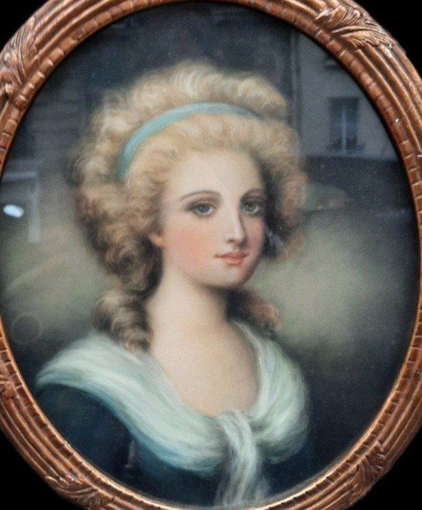 Pastel Sur Papier - Portrait Jeune Fille (xixe Siècle)-photo-3